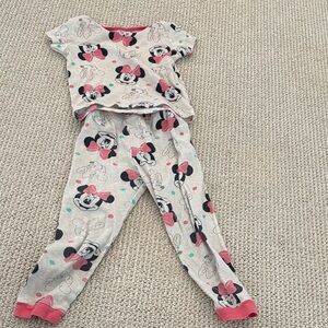 Disney Gray and Pink Minnie Mouse Short-Sleeve Pajama Set with Polka Dots